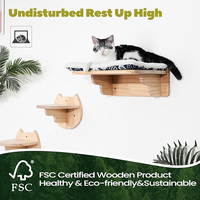 Cat Wall Mounted Shelves Steps - Cat Wall Perches Furniture Playing Stairs Climber Hanging Holder Soft Carpet Cats Resting Space Saving …