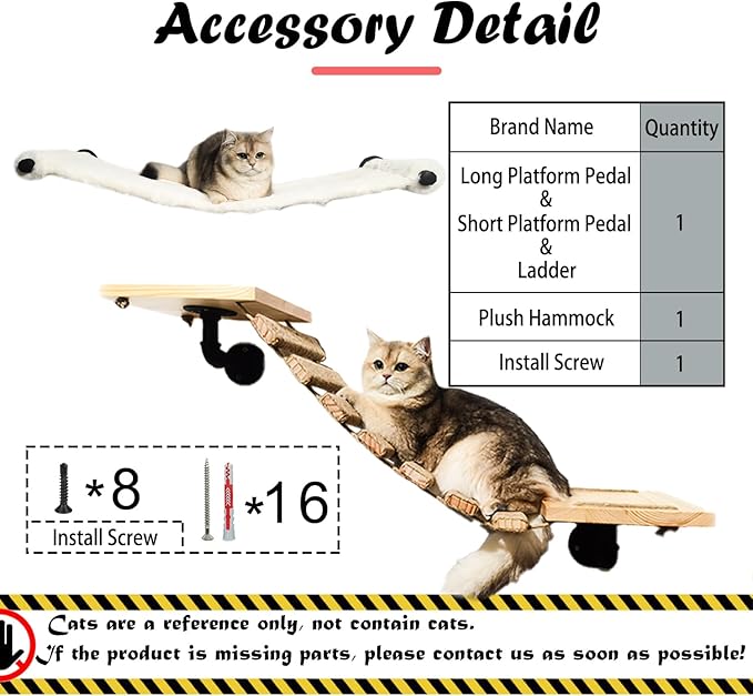 Cat Wall Frame for Climbing. Handcrafted Pine Furniture: Sisal Rope Suspension Bridge, Cat Hammock, Steps and Travel Platform. Suitable for Climb, Perch, Activity. DIY Cat Highway and Cat Wall.