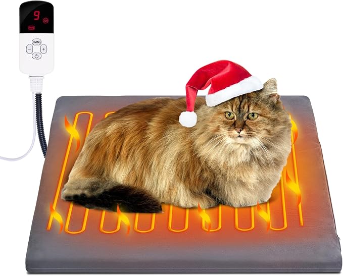 Dog Heating Pad, Waterproof Pet Heating Pad for Cats Dogs with 12H Timer & 9-Adjustable Temperature, Heated Dog Pad, Pet Heater Warmer for Cat Dog House Whelping Box Outdoor Indoor (18x18 Inches)