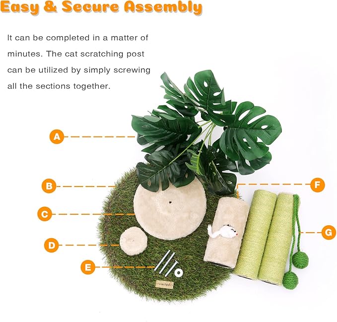 Cat Scratching Posts Cat Trees 35.43" Tall with Sisal Rope Cat Toy and Hanging Ball for Indoor,Wooden Palm Tree Cat Scratch Pole for All Cat (LightGreen)