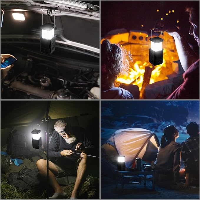 2 Pack Camping Lantern Rechargeable, Hand Crank & Solar Camping Lights with USB Output, Tent Lights for Camping, Portable Camp Lamp, Camping Hurricane Home Power Failure Essentials (Black, 2 Pack)