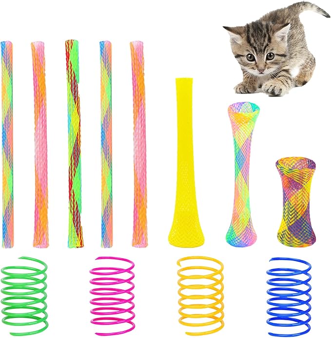 55 Pieces Cat Spring Toys Set, Colorful Cat Spring Toy and Cat Tube Toy Interactive Cat Toy for Indoor Cats, Playful Flexible Cat Plastic Coil Spiral for Kittens to Swat, Bite, Hunt(Random Color)