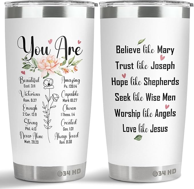 34HD Inspirational Religious Gifts for Women, Christian Tumbler with Lid 20 oz Stainless Steel, God Say You Are Cup, Birthday Mothers Day Gifts for Mom Grandma Sister Aunt Friend