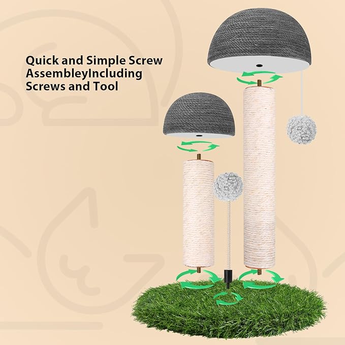 Odoland Cat Scratching Post Mushroom Natural Sisal Board Scratcher for Kitten Health and Good Behavior, Furniture Scratch Deterrent Accessories for Cats and Kitten Hrey