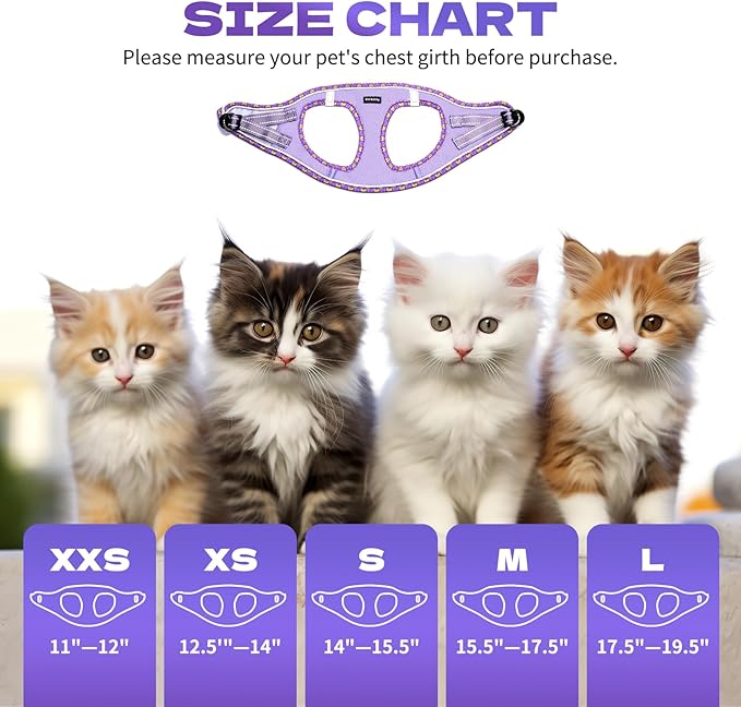 Rttochfy Cat Harness and Leash Set, Escape Proof Kitten Harness, Soft and Breathable Vest with Reflective Strip, Easy to Wear for Cats Walking and Traveling (Purple, M)