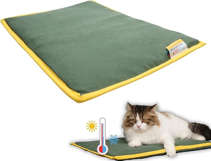 Cooling Heating Mat for Cat & Dog Small Medium Pet (16x24), 5 Layers Microwave Water Repellent No-Electric Thermal Pad Washable Non Slip Durable Solid Warming Gel Bed (Khaki)