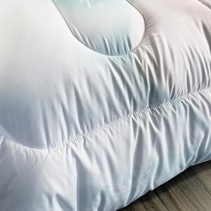 AILONEN Kawaii Cat Comforter Set Full Size, Snowflake Hairy Lovely Cat Bedding for Kids Girl and Toddler,Soft and Lightweight 3Pcs (1 Comforter + 2 Pillowcases) Blue