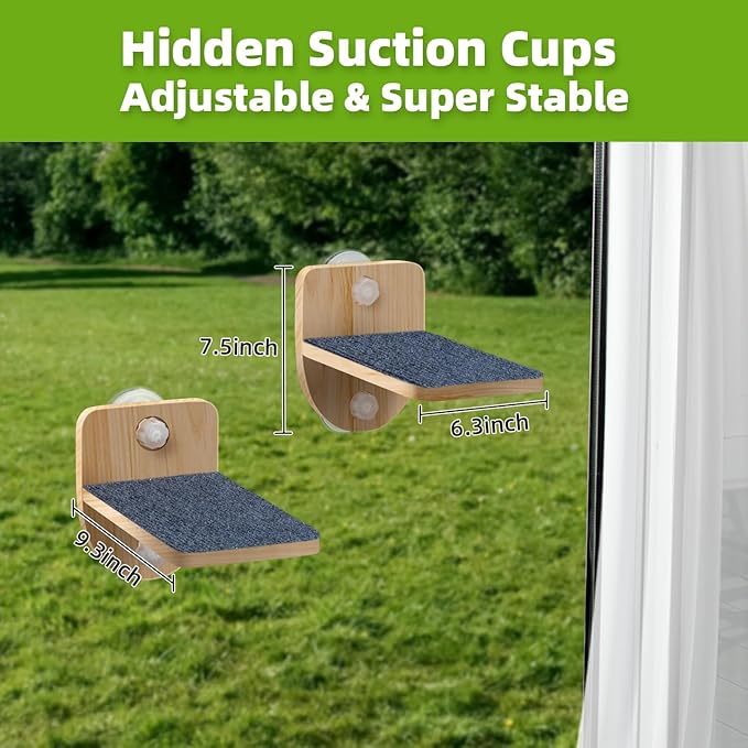 Cat Window Shelf, Cat Window Perch, Cat Window Hammock*1, Cat Pedestal for Window*2, Sturdy Solid Wooden Cat Window Perch Stairs,Cat Seat for Window Sill, Sturdy Window Step for Indoor Cats