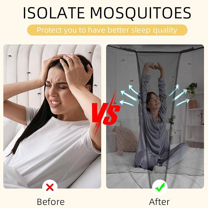 4 Corners Mosquito Net for Mosquiteros para Camas Bed Canopies Netting Bed Drapes Rectangular Mosquito Mesh for Camping Home Outdoor Travel Dormitory(Black,L75 X W79 X H67 Inch)