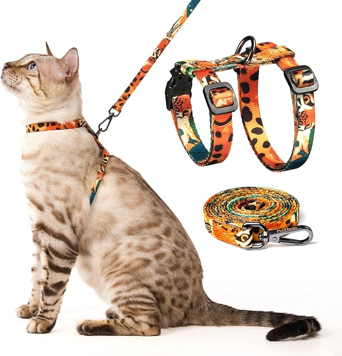 Cat Harness and Leash Set - Escape Proof Vest Harness for Cat, Comfortable Soft Lightweight, Easy Adjustable Cat Collar Harness for Small Medium Large Cats (King of The Jungle)