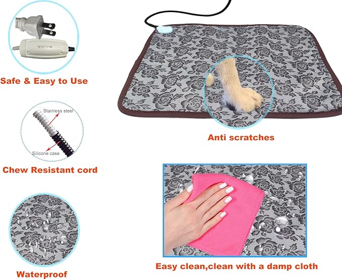 Pet Heating Pad for Large Dogs Cats, 34X21 inch, Waterproof, Easy Clean, Temperature Adjustable, Safety Instructions