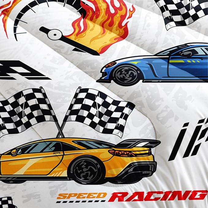 AILONEN Kids Racing Car Comforter Set Queen Size,Vehicles Construction Truck Bedding Set for Boys Teen,3 Piece Soft Duvet with 2 Pillowcases