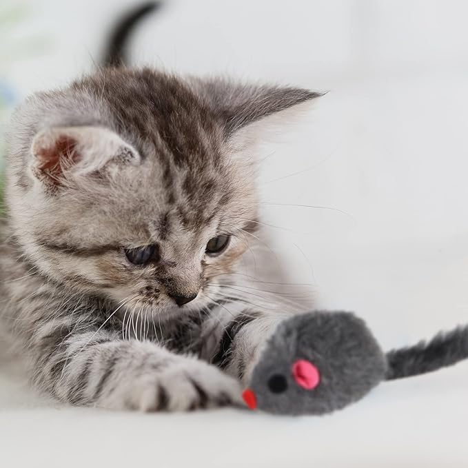 120 Pcs Rainbow Furry Cat Mouse Toys Interactive Rattle Cat Toy Mice Small Soft Rustle Sound Kitten Toys for Pets Cat Puppy Kittens Play, Assorted Colors