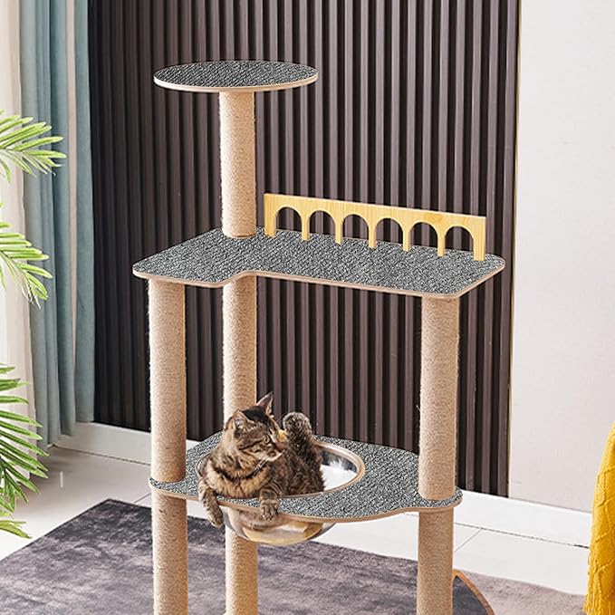 Trimmable Cat Scratching Post Carpet Covered 78.7”x15.8” Self-Adhesive Cat Tree Shelves Replacement Parts Mat Cat Scratcher for Cat Tree Shelf Shelves Steps Couch Furniture DIY Protector(Gray)