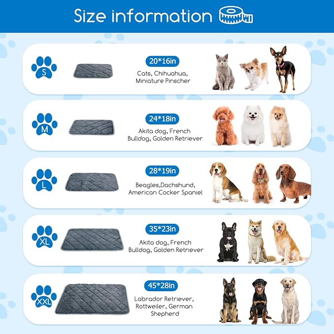 Nobleza Self Warming Pet Mat, Extra Warm Thermal Dog Crate Pad for Indoor Outdoor Pets, Washable Anti-Slip Kennel Mat for Medium Small Dogs and Cats, 20" × 16" Grey