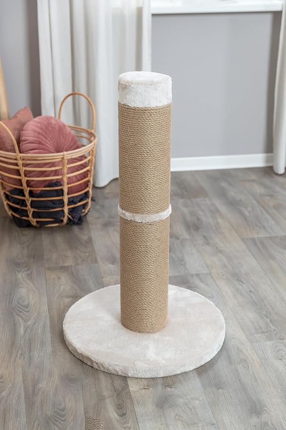 TRIXIE Rue Cat Scratching Post 31.5 Inch - Cat Scratcher with Soft Fabric Covering Base and Durable Sisal Rope - for Large Cats - in Beige