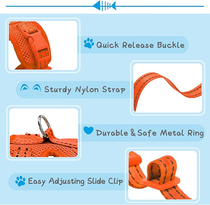 Supet Cat Harness and Leash Set for Small to Large Cats Adjustable Cat Vest Harness with Reflective Trim Universal Cat Leash and Harness for Cats/Puppies