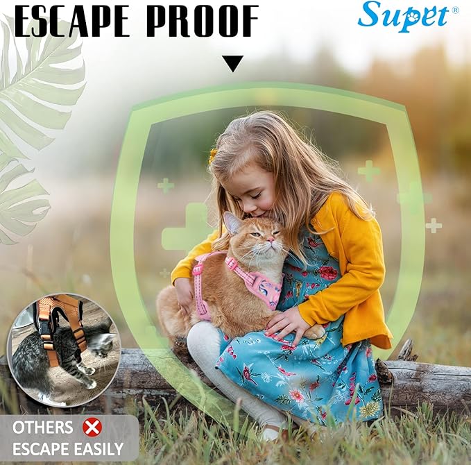 Supet Cat Harness and Leash Escape Proof for Walking, Adjustable for Large and Small Kittens Dogs
