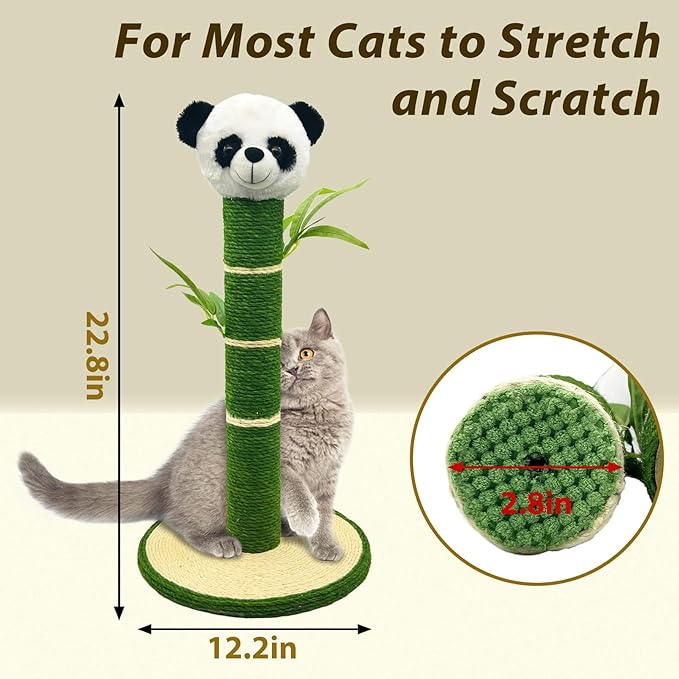 Tfwadmx Cat Scratching Post 23 inch Tall Cat Scratching Post with Sisal Rope Natural Sisal Cat Scraper with 3D Bamboo Leaves Panda Shape Scratching Posts for Indoor Cats and Kittens