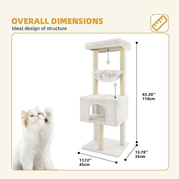 Fashion Design 43.3" Cat Trees with Cat Houses Spring Balls,Beige