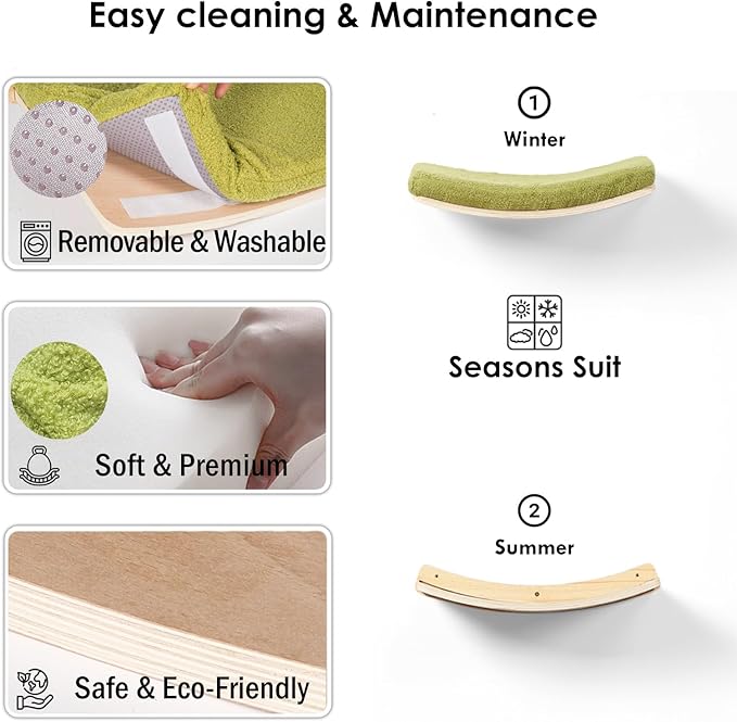 Cat Wall Shelves,Wall Mounted Cat Wall Furniture,Curved Cat Shelves and Perches for Wall,Floating Cat Wall Bed Cat Shelf with Comfortable Cat Cushion