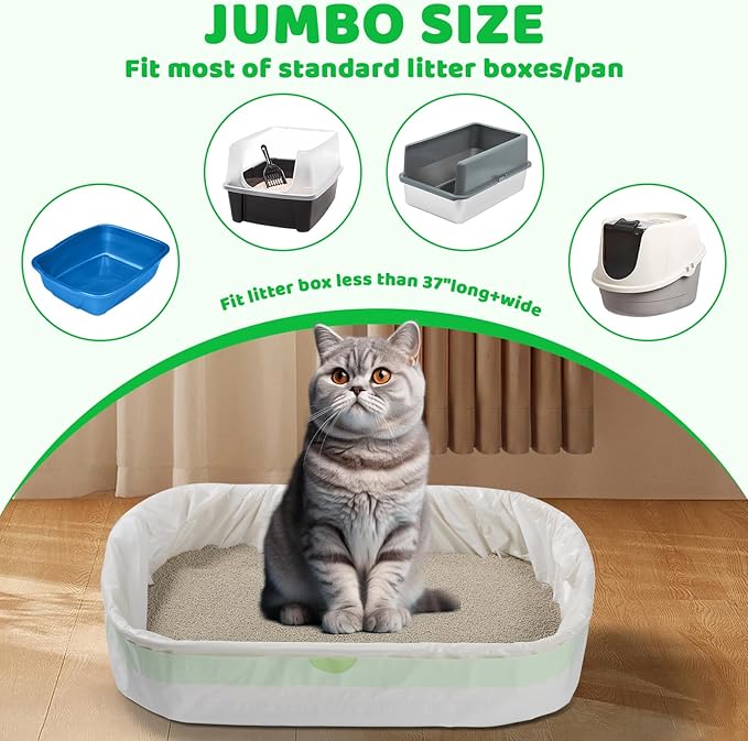 30 Litter Box Liners Jumbo 3MIL Thicken Cat Litter Bags Tear Resistant Litter Liners Heavy Duty Cat Pan Liners Extra Large Kitty Litter Box Bag Disposable Cat Supplies for Easy Cleanup 37" x 18"