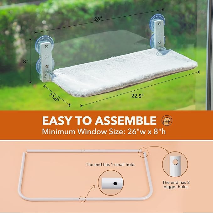 MEWOOFUN Cat Window Perch, Cat Window Hammock with Strong Suction Cups, Cat Window Bed with Steel Frame and Removable Cushion Cover, Cat Hammock Cat Window Seat for Indoor Cats (Grey, Large)