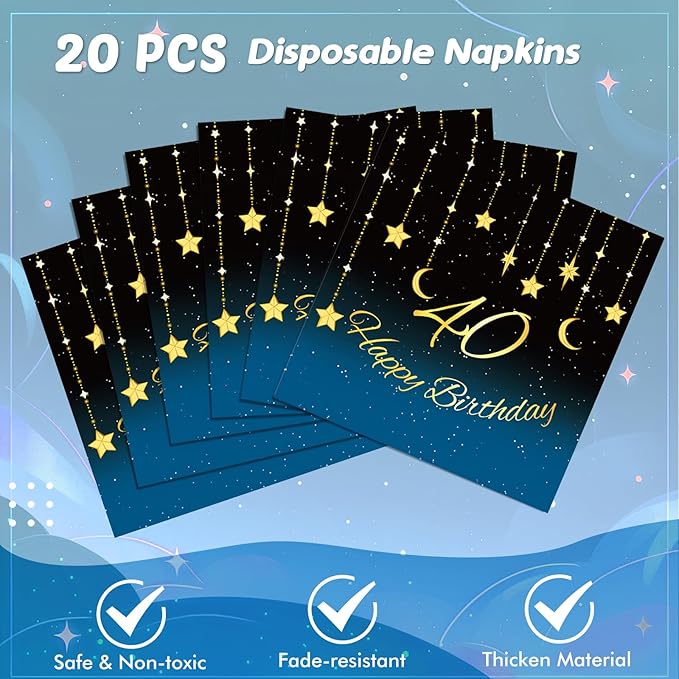 40th Birthday Party Decorations, 41Pcs Starry Galaxy Party Supplies Includes 20 Plate 20 Napkins and 1 Tablecloth, 40 Years Old Birthday Theme Party Decorations for Mens Women Birthday Party Favors