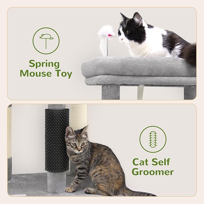 F46B Cat Tower for Indoor Cats | 46-Inch Sturdy Cat Condo for Multiple Adult Cats with Multiple Large Platforms, Hammock, and Anti-Tip Kit | Premium Quality Materials, Light Grey
