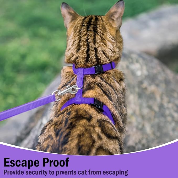 PUPTECK Adjustable Cat Harness and Leash Set Escape Proof Kitten Strap Collar for Walking Travel, Purple, M