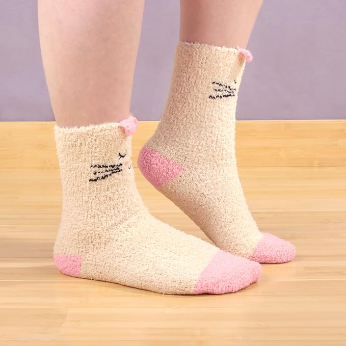 BambooMN Super Soft Warm Cute Furry Animal Non-Slip Fuzzy Cozy Fluffly Crew Winter Home Socks, Value Pack