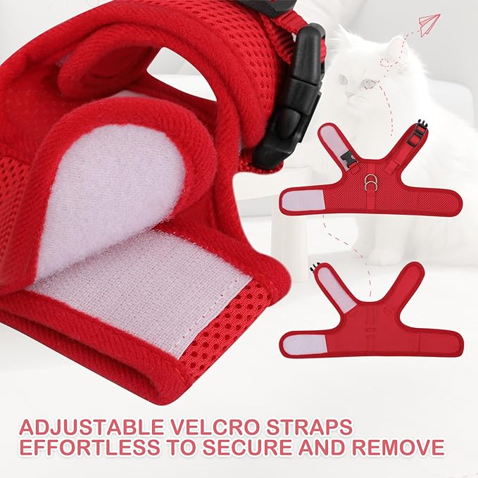 MoNiBloom Soft Cat Harness for Walking Escape Proof and Travel, Kitten Adjustable Breathable Vest Harness - Red, XS
