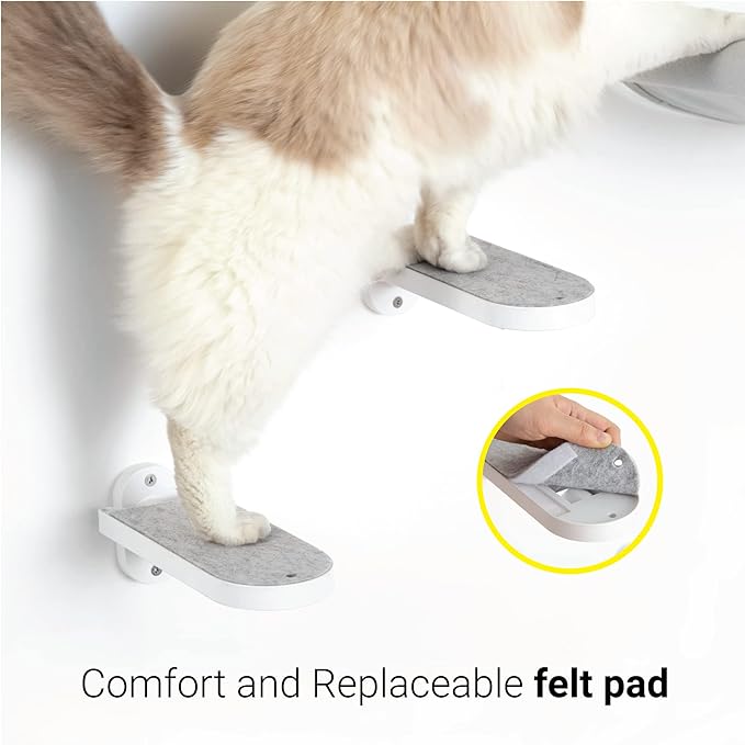 SVD.PET (3-PACK Cat Wall Steps, Cat Climbing Stairs with Replaceable Felt Pad, Cat Climbing Shelves for Wall Mounted with Cat Toy, Cat wall furniture for Kitten, Medium and Large Cats (White)