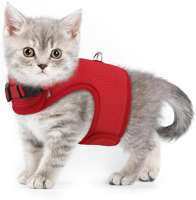 MoNiBloom Soft Cat Harness for Walking Escape Proof and Travel, Kitten Adjustable Breathable Vest Harness - Red, XS