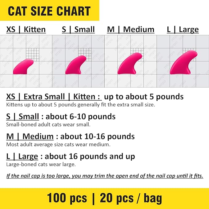 100 pcs Cat Nail Caps | Cat Claw Covers | with Adhesives and Applicators (Clear, XS)