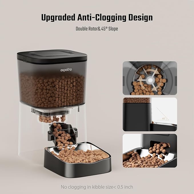 Automatic Cat Feeder- 4L Timed Cat Food Dispenser 1-6 Meals Control for Cat and Small Dog- Auto Pet Feeder with Desiccant Bag Keep Fresh for Reliable Easy Set Up and Clean- Voice Recorder