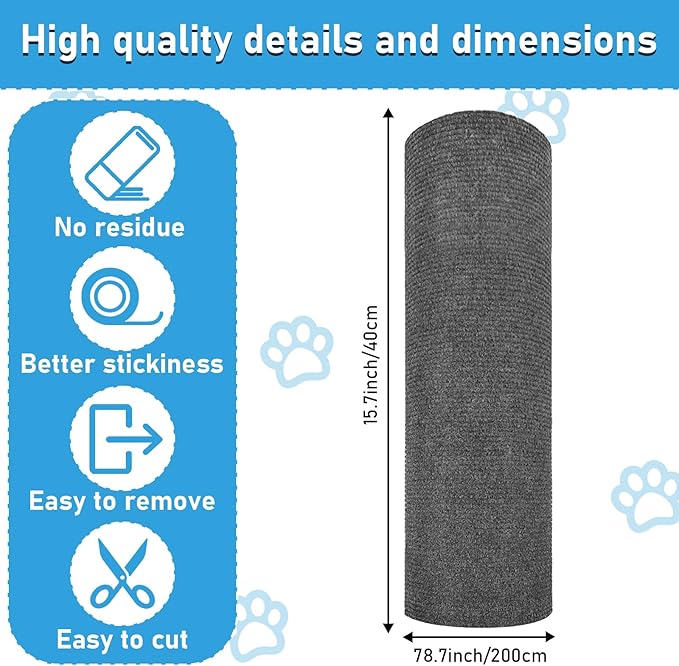 Trimmable Cat Scratching Post Carpet Covered 78.7”x15.8” Self-Adhesive Cat Tree Shelves Replacement Parts Mat Cat Scratcher for Cat Tree Shelves Steps Couch Furniture DIY Protector(Dark Gary)