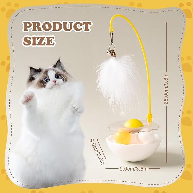 3-in-1 Tumbler Catnip Toy Interactive Cat Toys Cat Teaser with Feather and Bell, Track Balls Kitten Toys for Indoor Cats 9.8'' High (White)