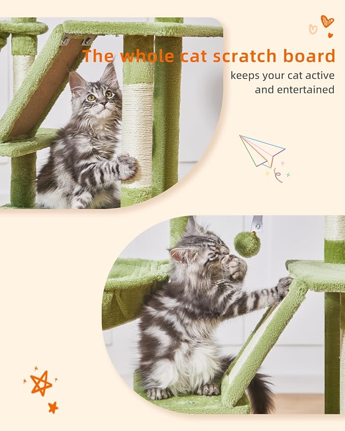 Taoqimiao Cat Tree,38.2-Inch Cat Tower for Indoor Cats,Suitable for Kittens with Luxurious cat condo with Adjustable Baskets and Luxurious Perch MS029SGR Green