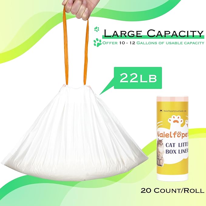 60 Count Cat Litter Box Robot 4 and 3 Waste Bags, 26" x 16" Thicken Durable Drawstring Litter Box Liners Poop Bags, 10~12 Gallons Self-Cleaning Automatic Litter Box Bags