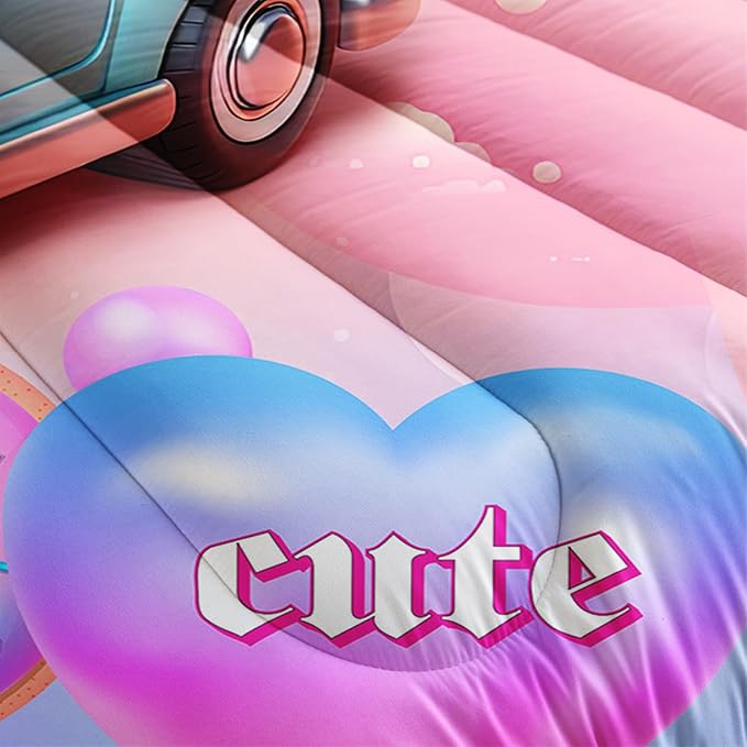 AILONEN Cute Cartoon Cat Comforter Set Twin Size for Kids Girls,Cat Racer Kawaii Rainbow Bedding Set,Funny Cat Kitten Comforter with 2 Pillowcases,3 Pieces for Bedroom