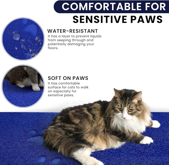 Andalus Large Cat Litter Mat, Pack of 2 - Waterproof, Non-Slip & Easy to Clean Cat Litter Box Mat for Extra Efficient Pet Litter-Trapping, Blue (30” X 18”)