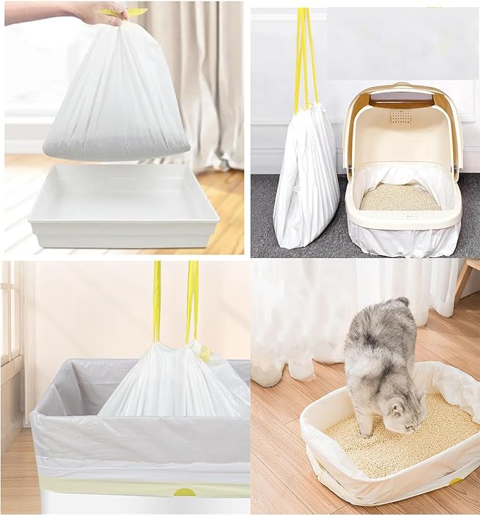 20 Count Cat Drawstring Litter Box Liners 26.6 * 16.7 inches 2 Mils Heavy Duty Leak-proof Cat Poop Bags Extra Durable Compatible with Litter Robot 3 & 4, 10-12 Gallons