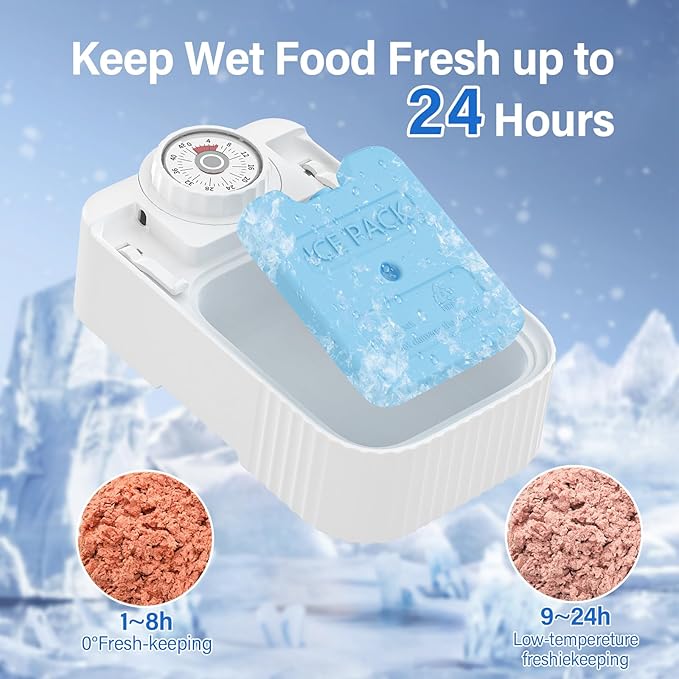 Automatic Timed Cat Feeder - 48 Hour Timer Double Cat Bowl with Dual Ice Pack Refrigerated Dispenser for Puppies and Kittens in Yogurt, Canned and Wet Food (Extra Large-Upgrade Double Bowl)