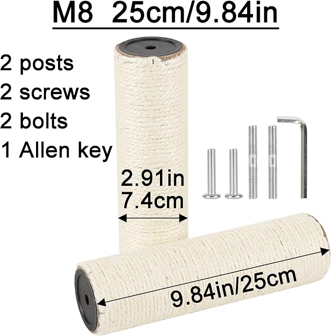 7.4cm 2.91in Diameter Cat Tree Scratching Post Replacement Sisal Pole Parts for Cat Tower (M8, 9.84in/25cm)