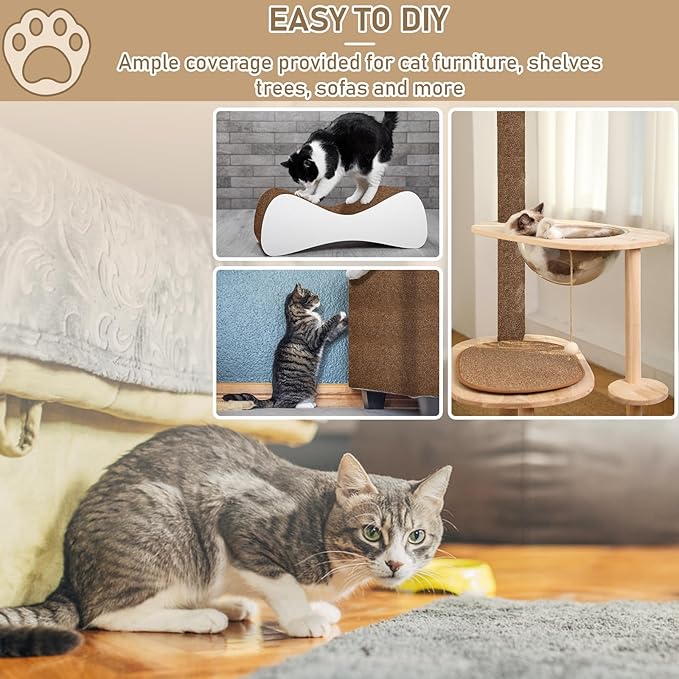 Cat Scratching Climbing Carpet Mat, Self-Adhesive Trimmable Anti Cat Scratcher Couch Furniture Protector from Cat Claws, Cat Post Covered Pad Replacement for DIY Cat Tree (Brown, 15.8" x 40")