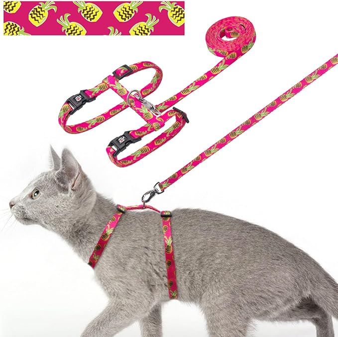 azuza Cat Harness and Leash Set for Safe Walking and Travel, Escape Proof Cat Harness, Lightweight Soft and Comfortable, Adjustable Kitten Harness for Small Medium Large Cats, Pineapple
