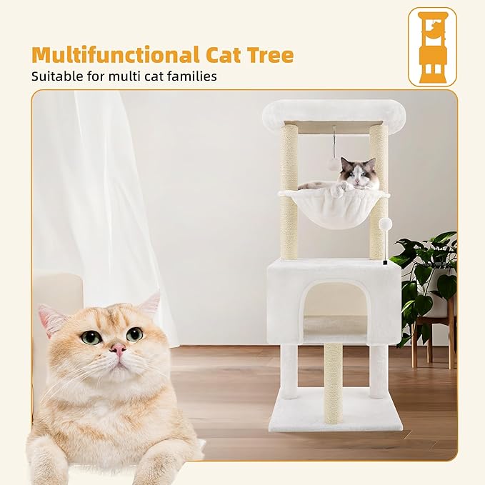 Fashion Design 43.3" Cat Trees with Cat Houses Spring Balls,Beige