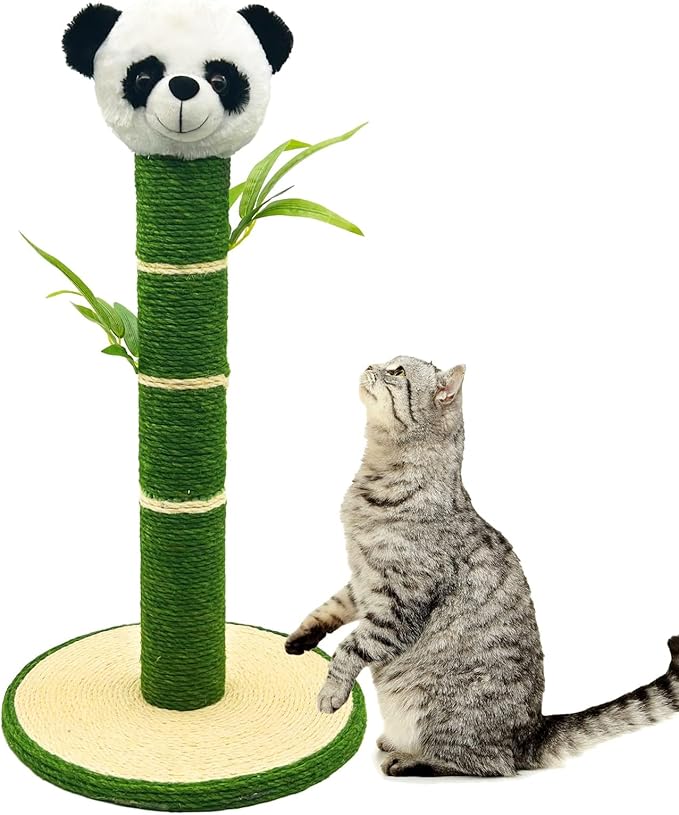 Tfwadmx Cat Scratching Post 23 inch Tall Cat Scratching Post with Sisal Rope Natural Sisal Cat Scraper with 3D Bamboo Leaves Panda Shape Scratching Posts for Indoor Cats and Kittens