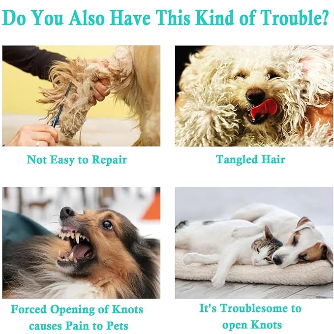 5PCS Pet Knotting Comb + 1PCS Grooming Comb, Pet Hair Grooming Tool for Pets, Knotting Comb for Dog & Cat, Pet Dematting Comb for Dogs and Cats, Attached 760PCS Mini Color Elastic Hair Ties